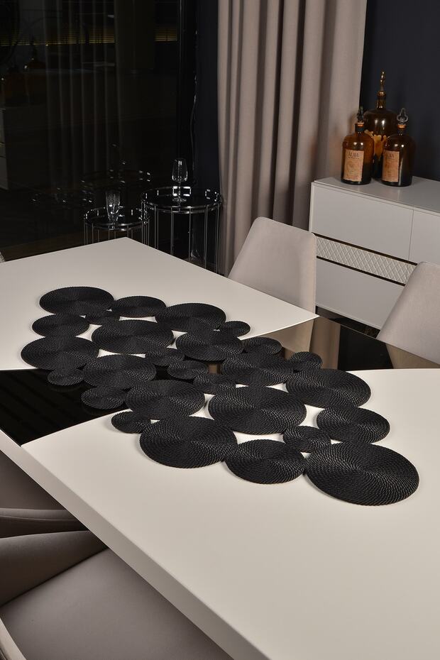 Flossy Siyah Yıkanabilir Polip Hasır Halat Salon Yemek Masası Sehpa Mutfak Örtüsü Runner - 5