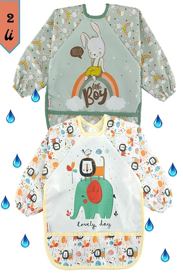 Pack of 2 Rabbit and Elephant Pattern Baby Food Bib 6-24 Months