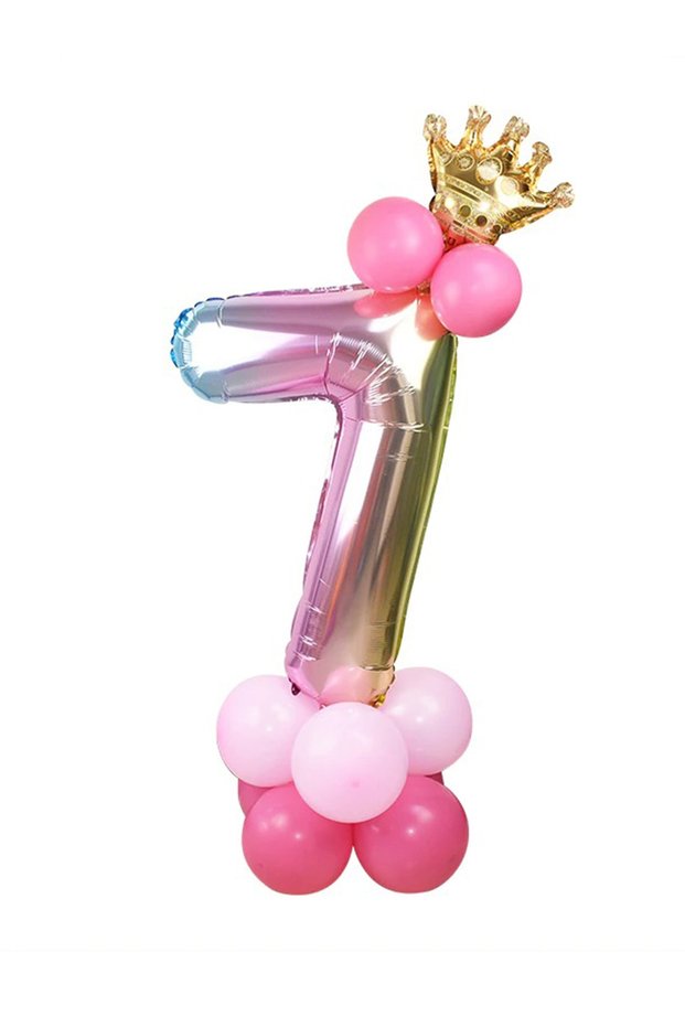 Number Balloon Welcome Set 7 Years Old Rainbow Colors Number Balloon Gold Crowned 7 Number Balloon