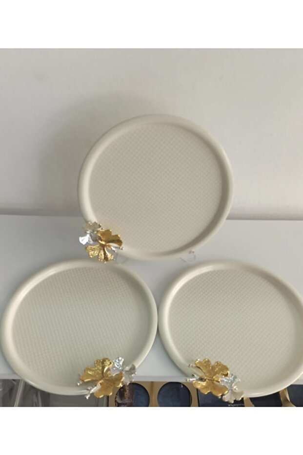 Stylishly Designed Cream Color 3-Piece Service and Presentation Tray with Butterfly Accessory - 1