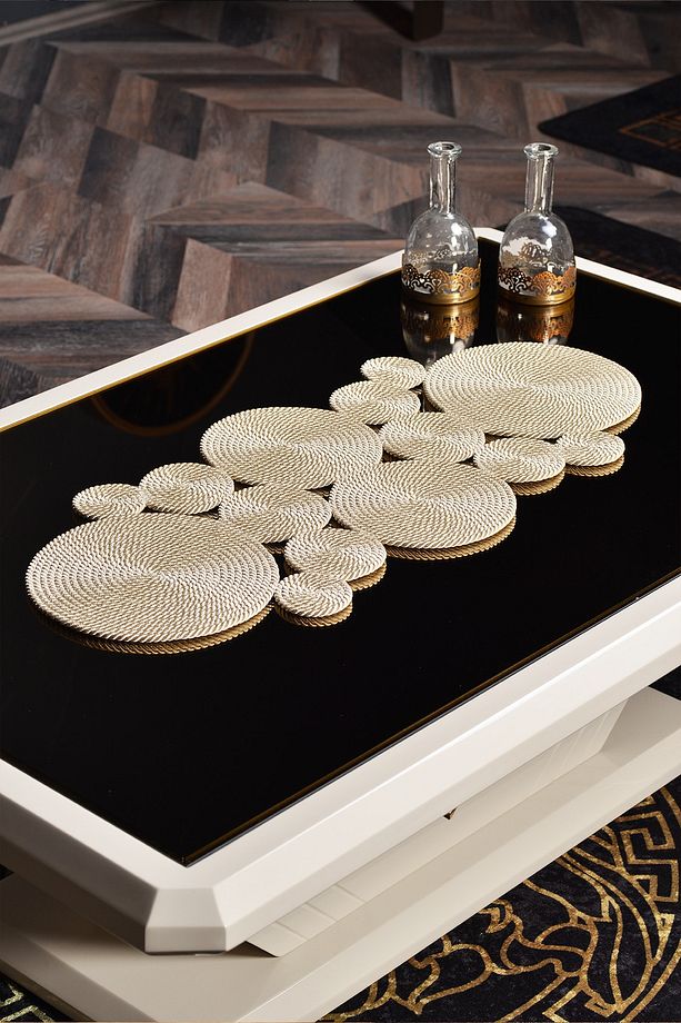 Rustic Krem Yıkanabilir Polip Hasır Halat Salon Yemek Masası Sehpa Mutfak Örtüsü Runner - 1