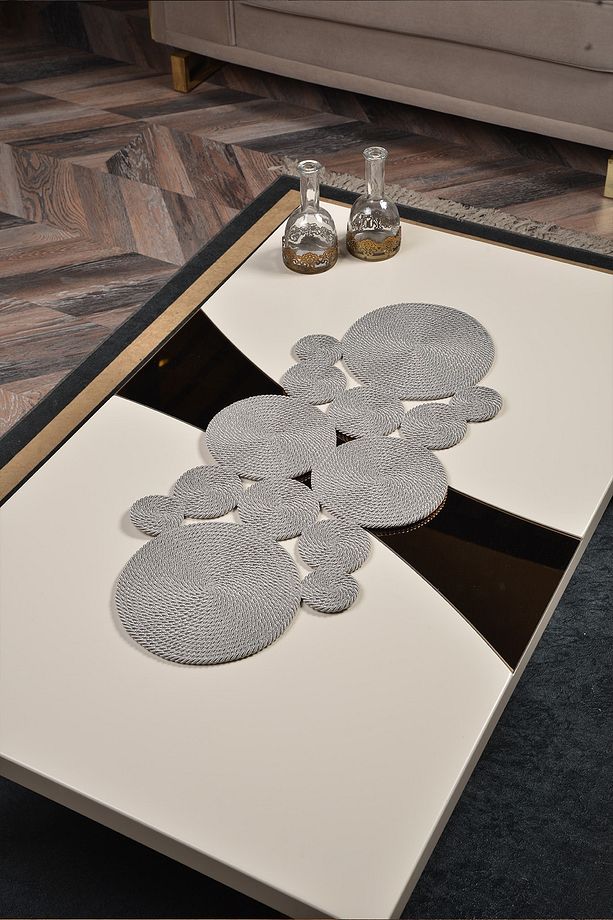 Rustic Lite Gri Yıkanabilir Polip Hasır Halat Salon Yemek Masası Sehpa Mutfak Örtüsü Runner - 3