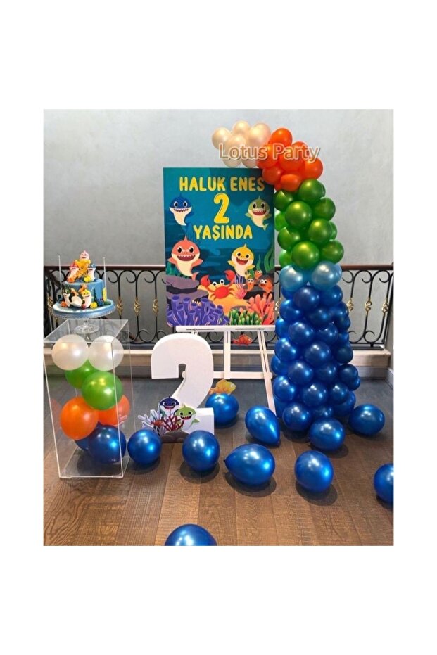 50 Pieces - Balloon Chain Set -( Green - Blue - Navy Blue - White - Orange Balloon )
