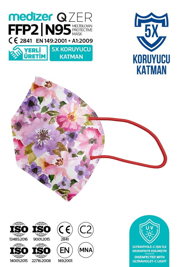 Qzer April Desenli N95 Maske 5 Katmanlı 10 Adet - 3