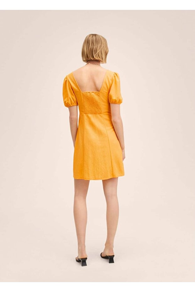 Balon Kollu Dökümlü Elbise - 4