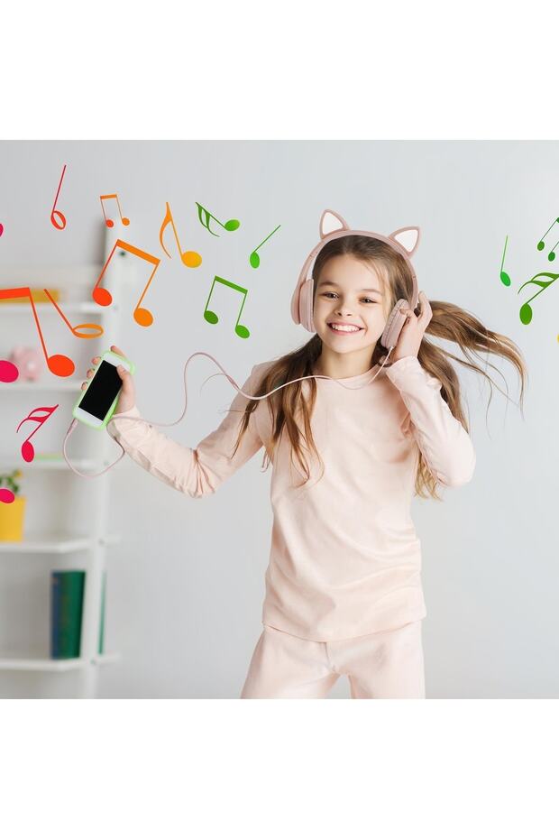 Fs56 Kedi Figürlü Kablolu Mikrofonlu Kulaküstü Kulaklık Pembe - 6