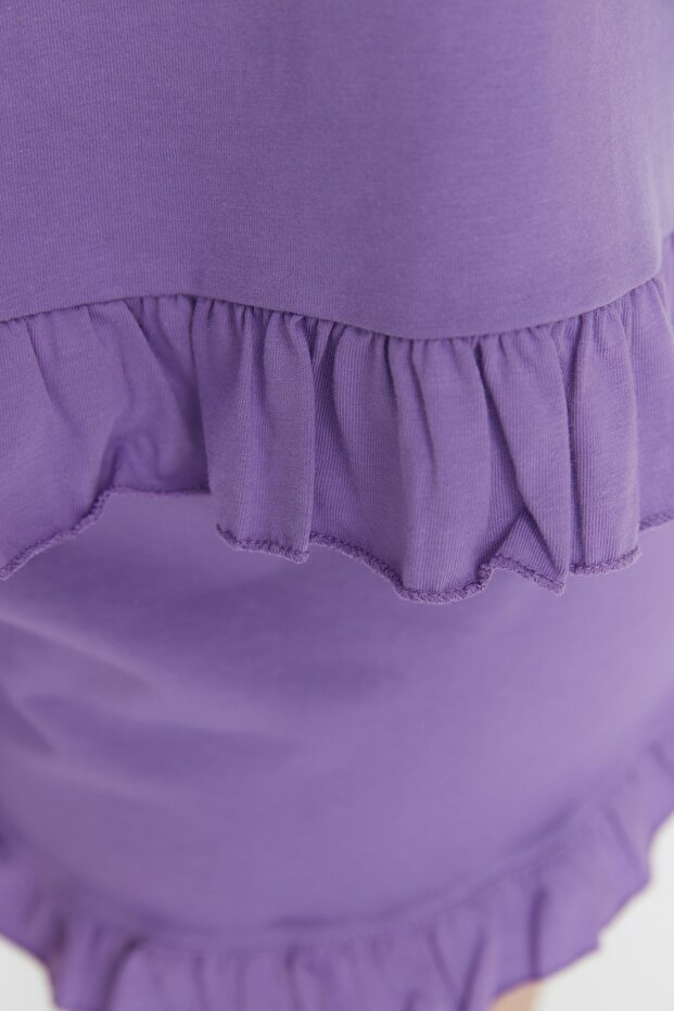 Lila Askılı Örme Fırfır Detaylı Şortlu Pijama Takımı TBBSS22PT0564 - 4