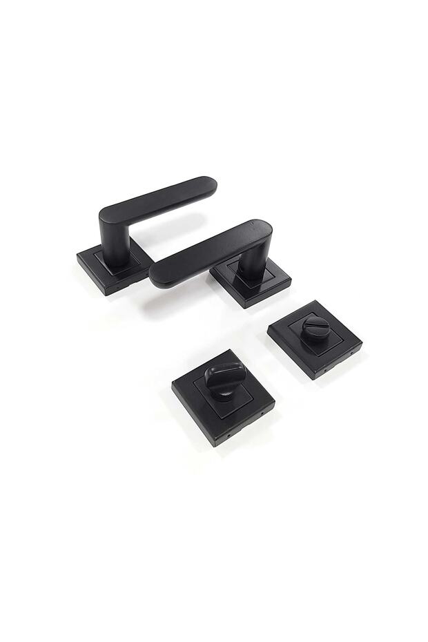 Sofuoğlu Barbaros Square Rosette Matte Black الحمام WC مقبض الباب 1 مجموعة