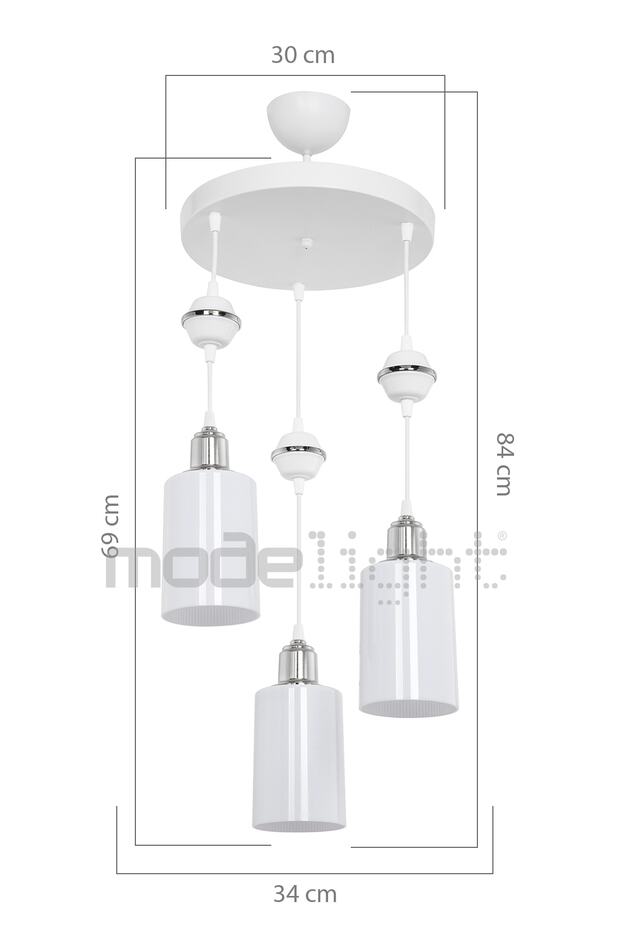 Akses Beyaz Küre Krom 3lü Avize Opal Camlı - 4