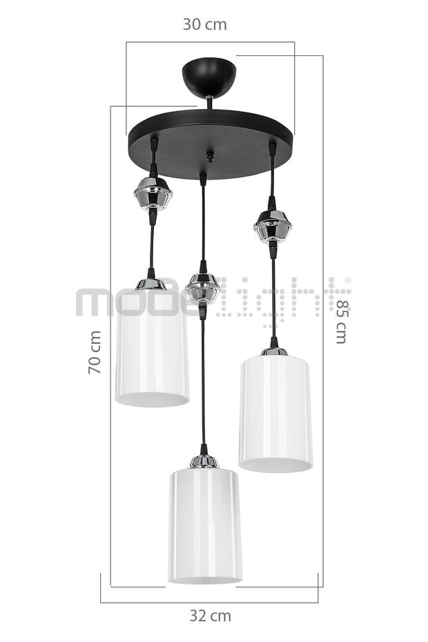 Ceylin 3lü Siyah Optik Opal Camlı Avize - 4