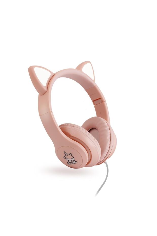 Fs56 Kedi Figürlü Kablolu Mikrofonlu Kulaküstü Kulaklık Pembe - 3