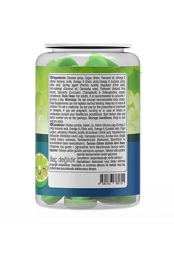 Gummies Vegan Omega 3-6-9 60 Çiğnenebilir Form - Yeşil Limon - 5
