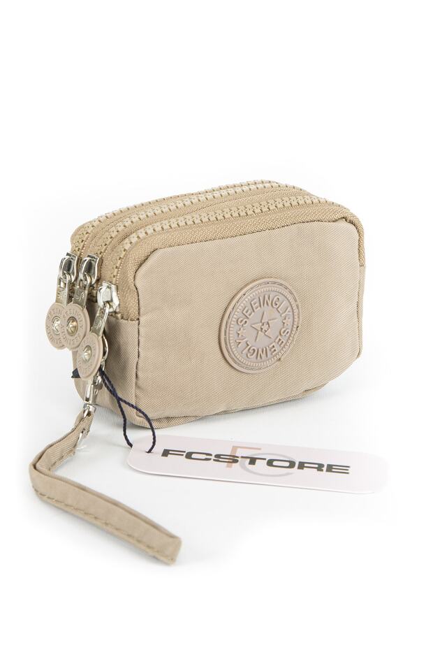 Unisex Cream Small Wallet Waterproof 3 Compartments Practical Wallet with Bracelet Duomino 10x8cm