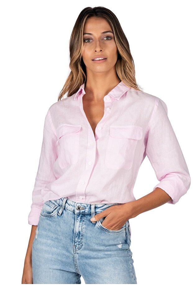Women's Pink Relax Fit Linen Shirt