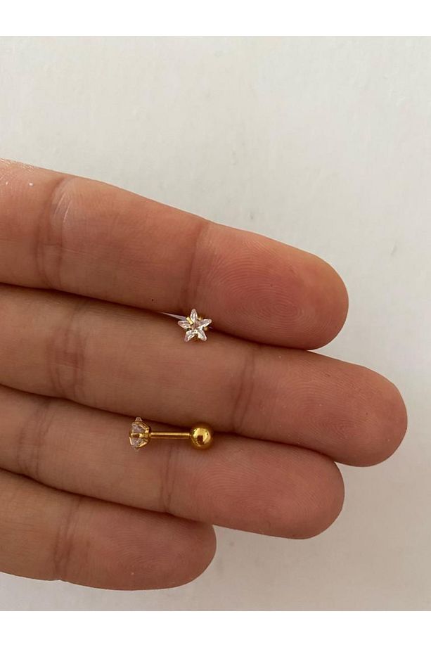 Cerrahi Çelik Yıldız Tek Taş Tragus Helix Piercing - 2