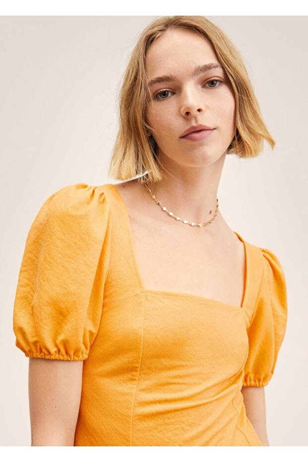 Balon Kollu Dökümlü Elbise - 5