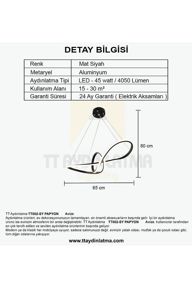 Tt002-sy Papyon Modeli ( Gün Işığı Led ) Mat Siyah Led Avize - 3