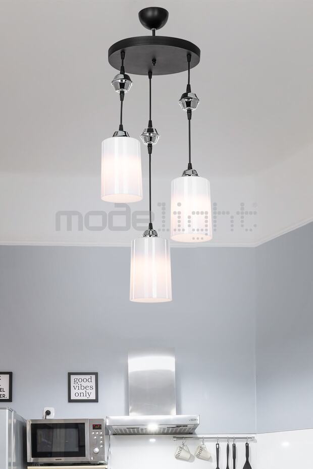 Ceylin 3lü Siyah Optik Opal Camlı Avize - 1