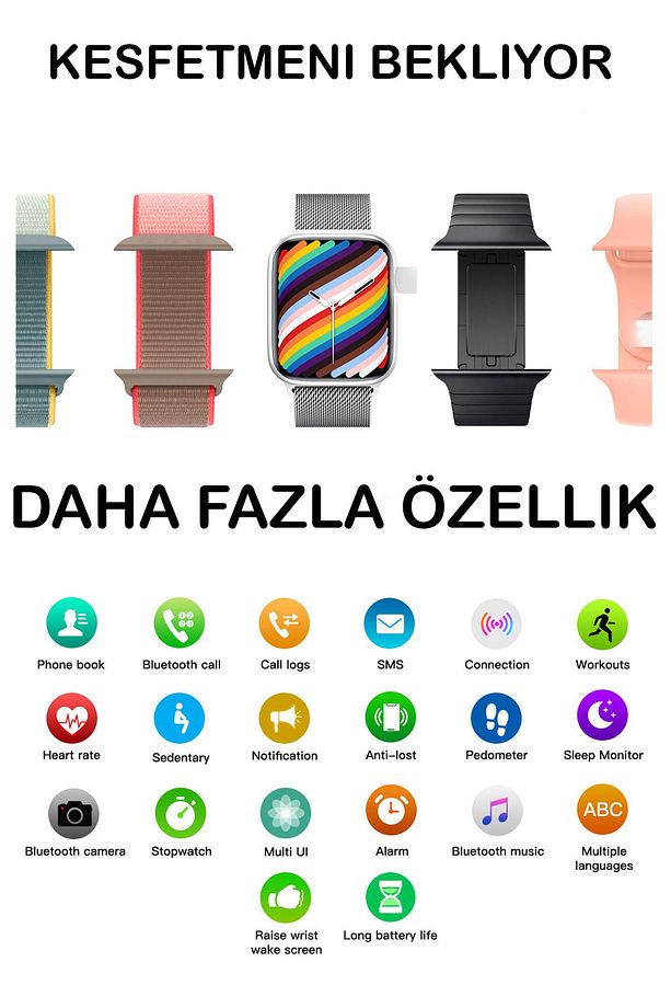 Watch 7 Plus Series Akıllı Saat Wireless Şarj 2 Tuş Aktif Android Ios Uyumlu Arama Mesaj Bildirim - 8