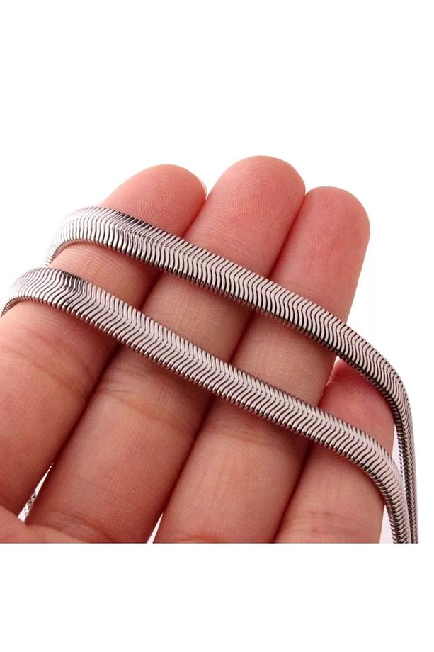 Erkek Çelik Kolye Zincir Yılan Snake Kalın Model Yassı 5 mm 60 cm - 3