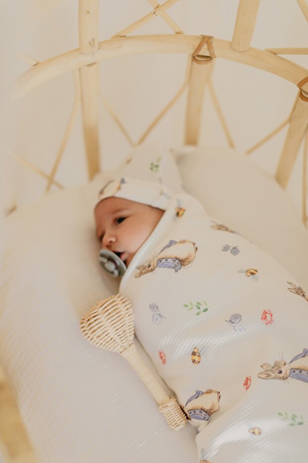 Peter Rabbit Drop Textured 100% Cotton Organic Blanket & Hat Set - 2