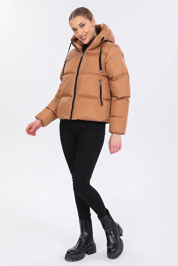 Women's Biscuit Hooded Puffer Jacket - 1