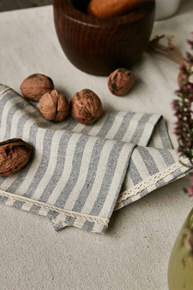 Gray Linen Lace 50x50 Cm 4 Pieces Serving Napkin