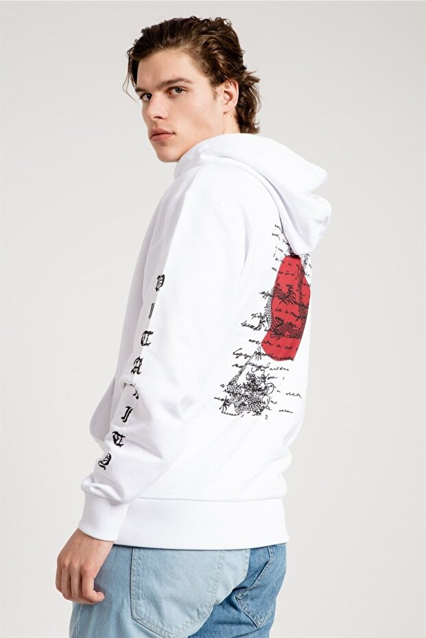 Men's White Dragon Printed White Oversize Sweatshirt