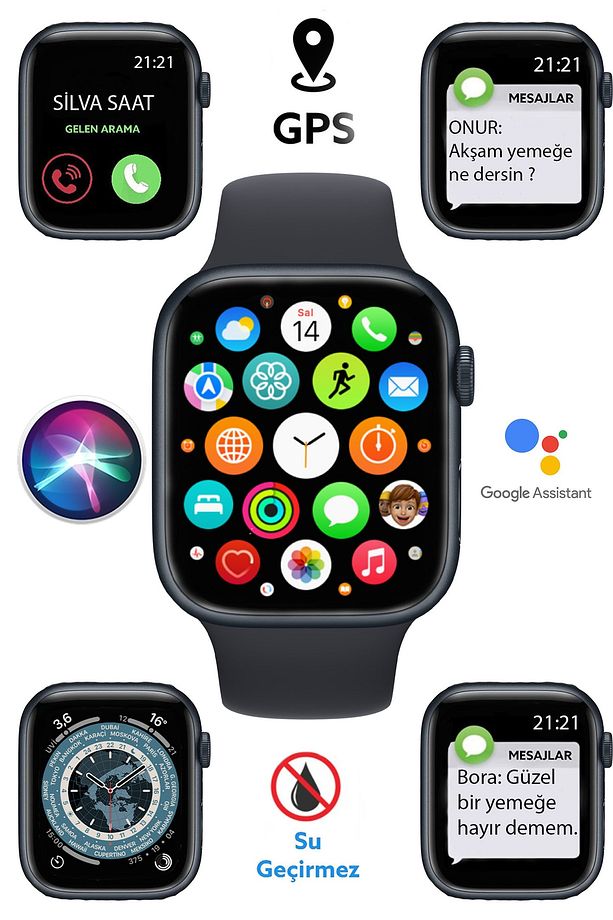 Watch 7 Plus Series Akıllı Saat Wireless Şarj 2 Tuş Aktif Android Ios Uyumlu Arama Mesaj Bildirim - 1