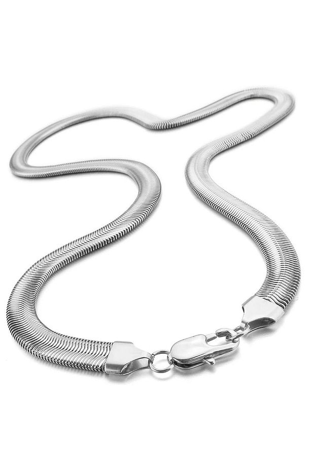 Erkek Çelik Kolye Zincir Yılan Snake Kalın Model Yassı 5 mm 60 cm - 2