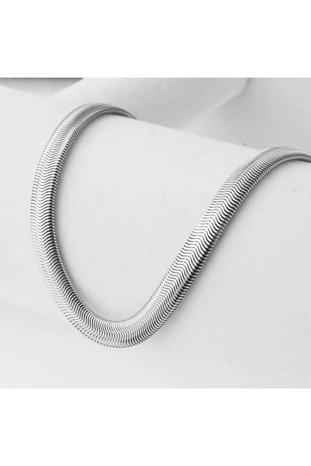 Erkek Çelik Kolye Zincir Yılan Snake Kalın Model Yassı 5 mm 60 cm - 6
