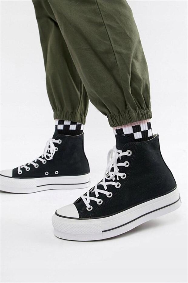 Siyah - Yüksek Taban Canvas Platform Spor Ayakkabı - 1