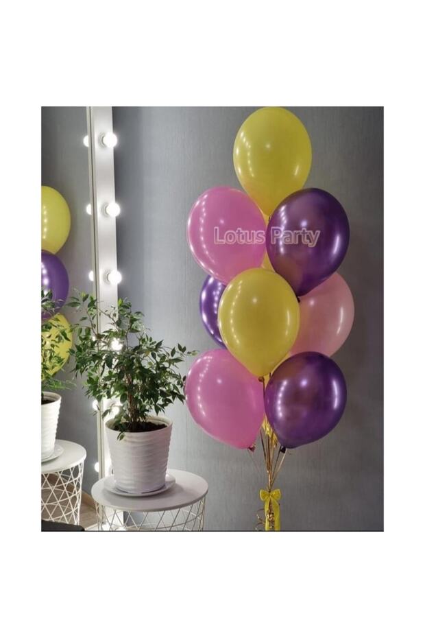10 Pieces - Balloon Set - ( Pink - Purple - Yellow Colors Balloon )