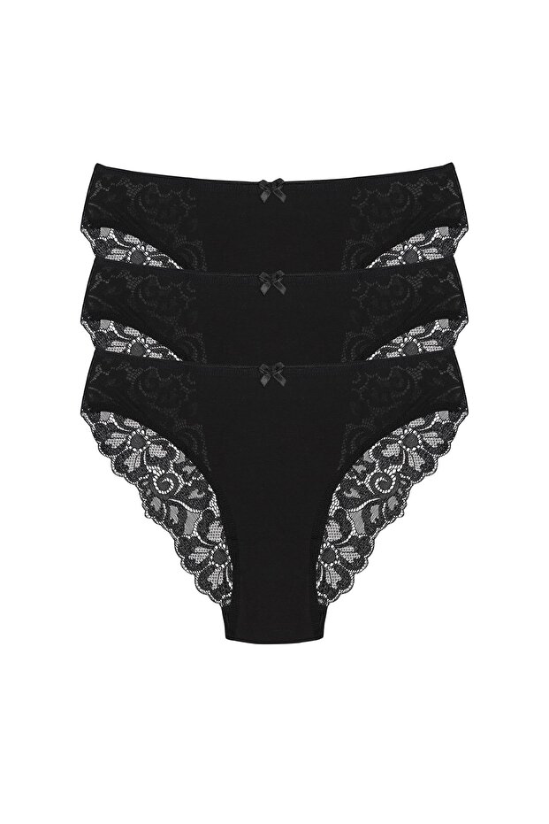 Women's Lace Black Slip Panties 3 Pack