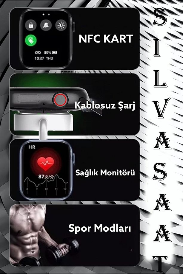 Watch 7 Plus Series Akıllı Saat Wireless Şarj 2 Tuş Aktif Android Ios Uyumlu Arama Mesaj Bildirim - 4