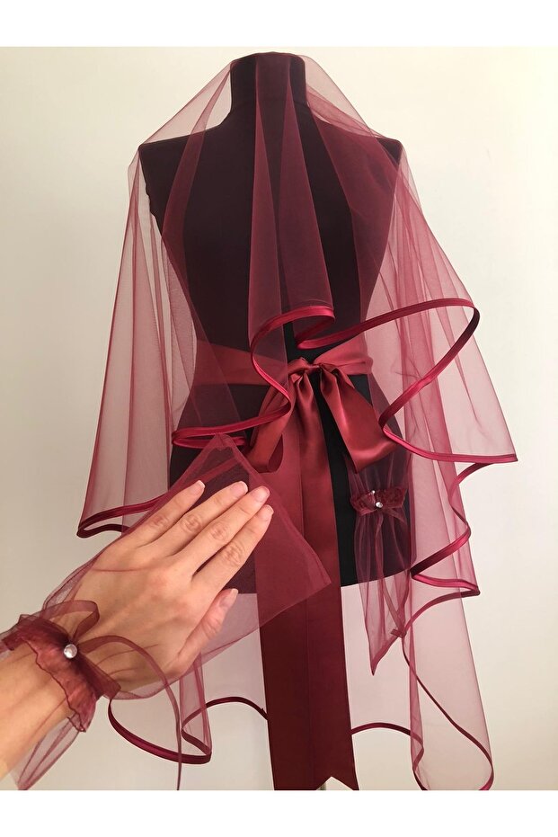 Bordo Biyeli Duvak Kuşak Eldiven - 1