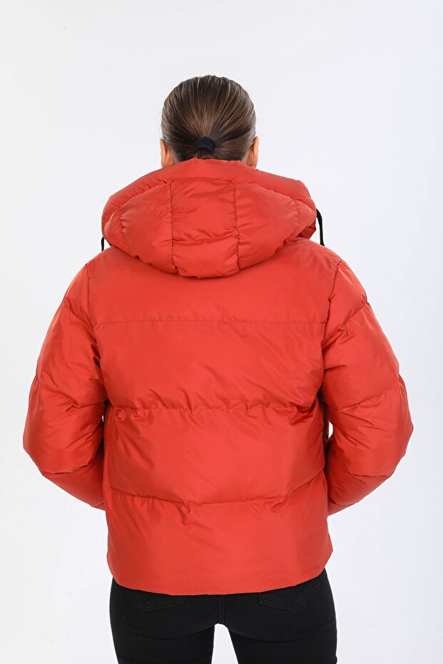 Kadın Kiremit Kapüşonlu Şişme Mont - 8