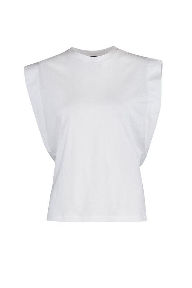 Biała, 100% bawełniana, watolina, podstawowa koszulka z dzianiny z okrągłym dekoltem TWOSS20TS0021 - 6