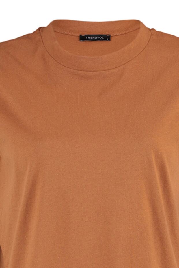 Tarçın %100 Pamuk Vatka Görünümlü Basic Bisiklet Yaka Örme T-Shirt TWOSS20TS0021 - 7