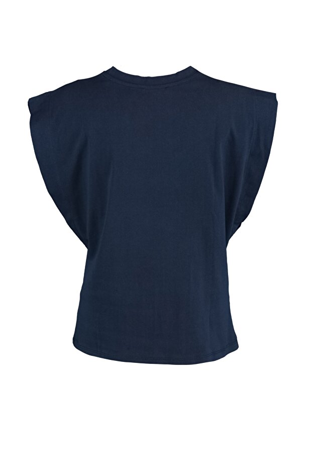 Lacivert %100 Pamuk Vatka Görünümlü Basic Bisiklet Yaka Örme T-Shirt TWOSS20TS0021 - 8