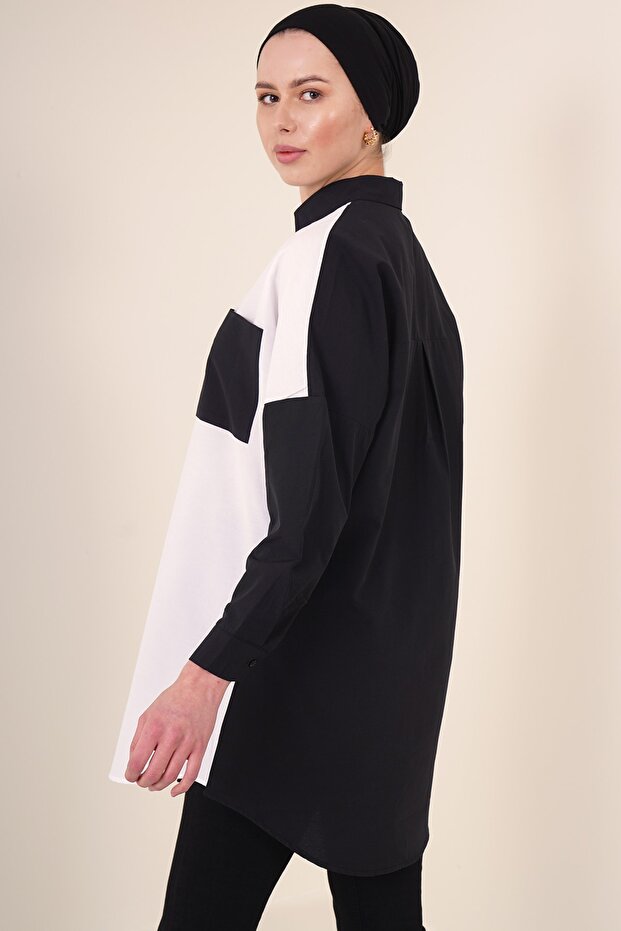 5860 Hijab-Hemd mit Blockmuster – Schwarz - 3