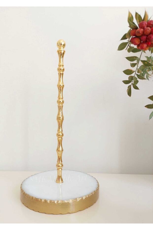 Natural White Marble Towel Holder Marble Napkin Holder | Ball Object | Gold |