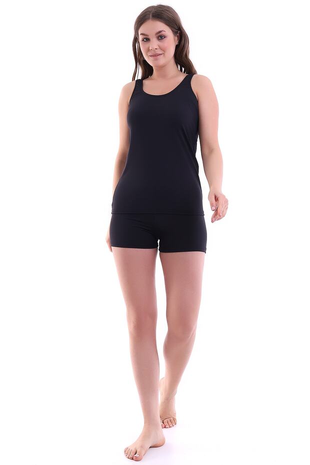 Şortlu, Tankini ,mayo Esnek Likralı Kumaş Şortu Astarlı - 1