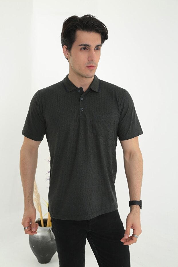 Dad Collar Pocket Patterned Model Classic Cut T-Shirt T-shirt