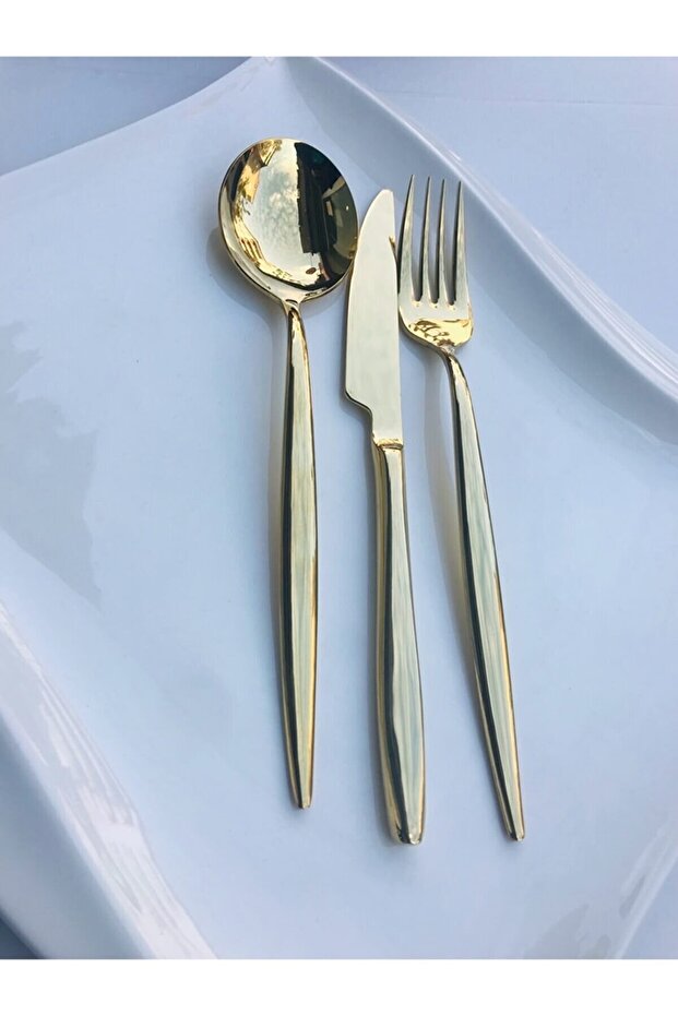 Asian Titanium Gold 48 Pieces 8 Person Fork Spoon Knife Set (Read the Set Content)
