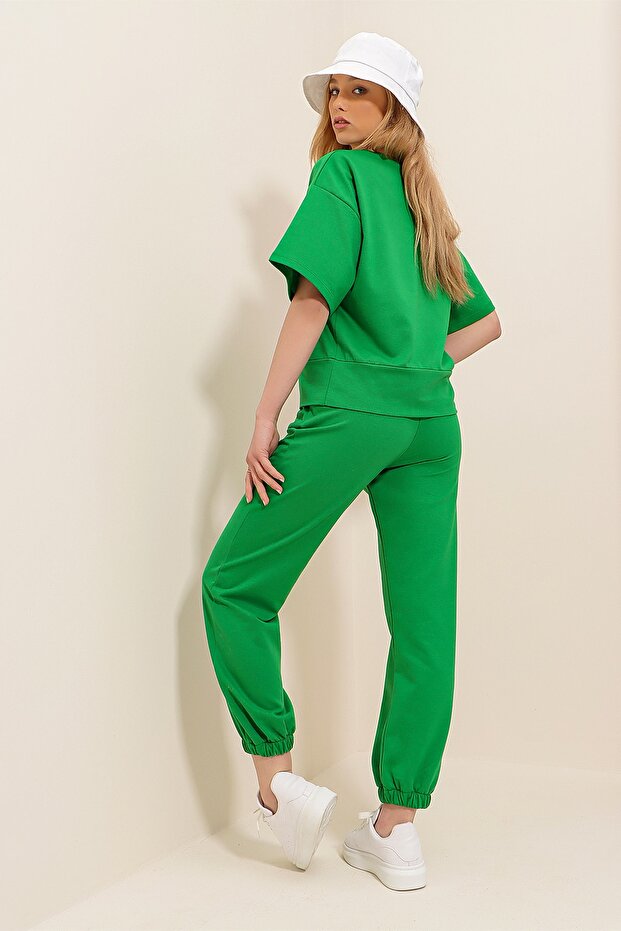 Set de trening cu imprimeu W, verde iarbă, pentru femei ALC-X5889 - 5