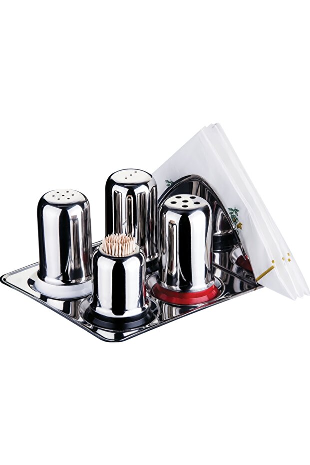 Stainless Steel 6-Piece Salt Shaker, Spice Container, Toothpick Holder, Napkin Holder Set, Diner Restaurant Salt Shaker Set