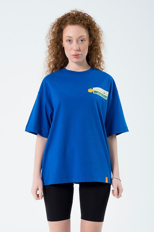 Eazy Saks Mavi Adventure Unisex Extra Oversize Baskılı Kısa Kollu T-shirt - 2