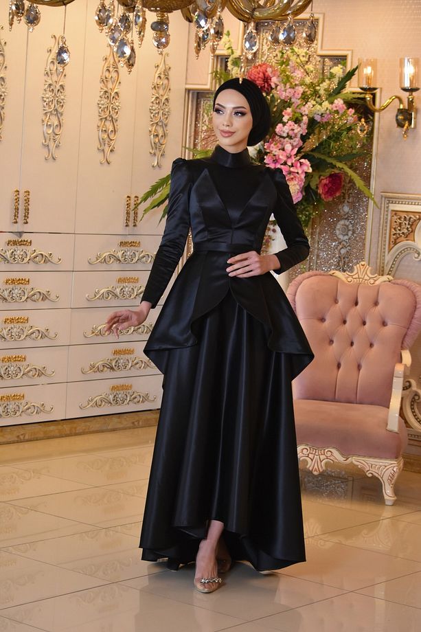 Almina Siyah Abiye Elbise - 5