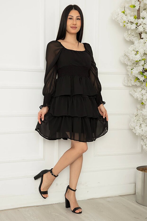 Kat Kat Volanlı Şifon Elbise - 1